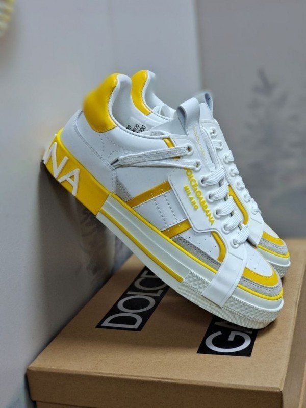 Dolce Gabbana Custom 2 Zero Panelled Low Top Sneakers White Yellow (Master Quality) Shoes Wala