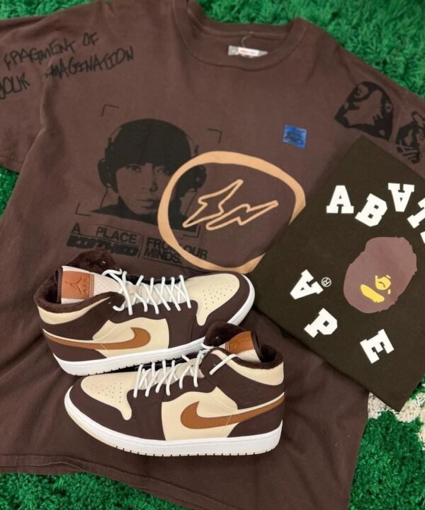 Nike Jordan 1 mid brown basalt oatmeal mocha (Master Quality) Shoes Wala